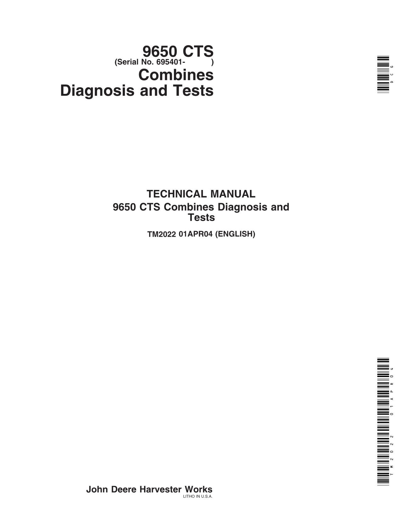 JOHN DEERE 9650 CTS COMBINE DIAGNOSTIC TEST MANUAL #2