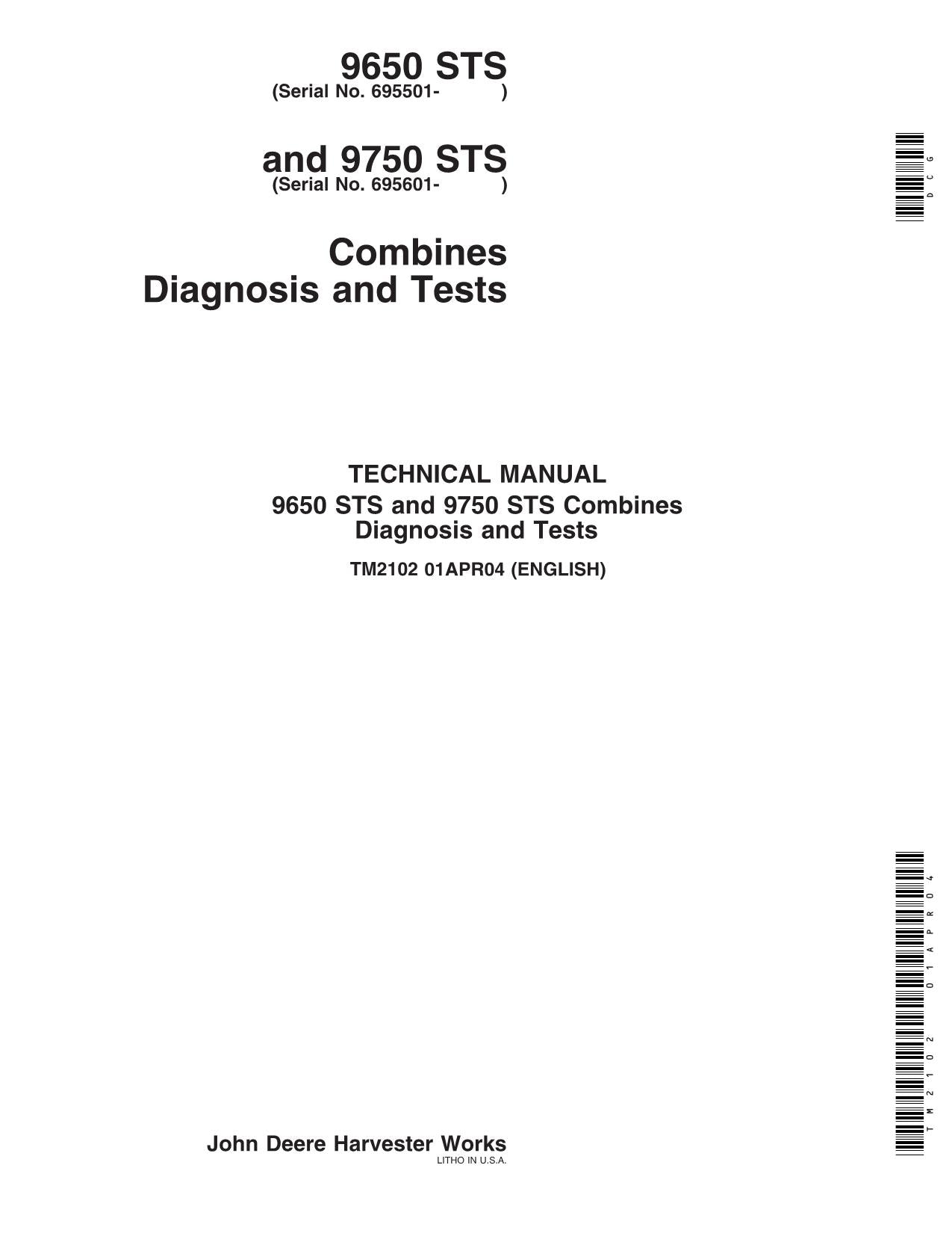 JOHN DEERE 9650 STS 9750 STS COMBINE DIAGNOSTIC TEST MANUAL #2