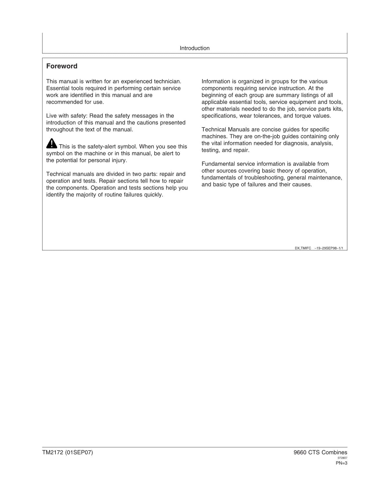 JOHN DEERE 9660 CTS COMBINE DIAGNOSTIC TEST MANUAL