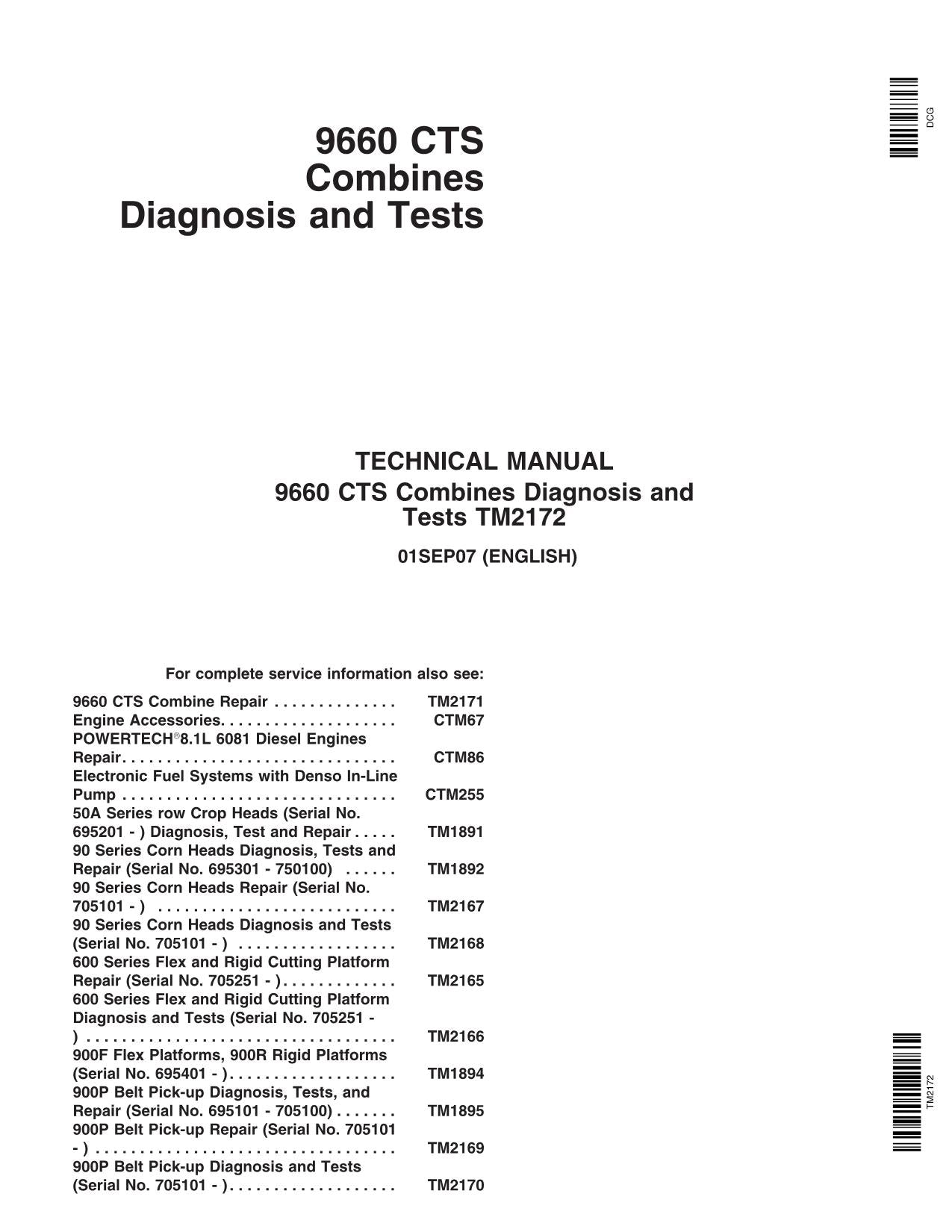 MANUEL DE TEST DE DIAGNOSTIC DE LA MOISSONNEUSE-BATTEUSE JOHN DEERE 9660 CTS