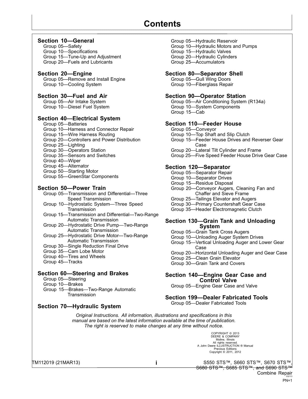 JOHN DEERE S690 S550 STS S660 STS S670 S680 S550 COMBINE DIAGNOSTIC TEST MANUAL