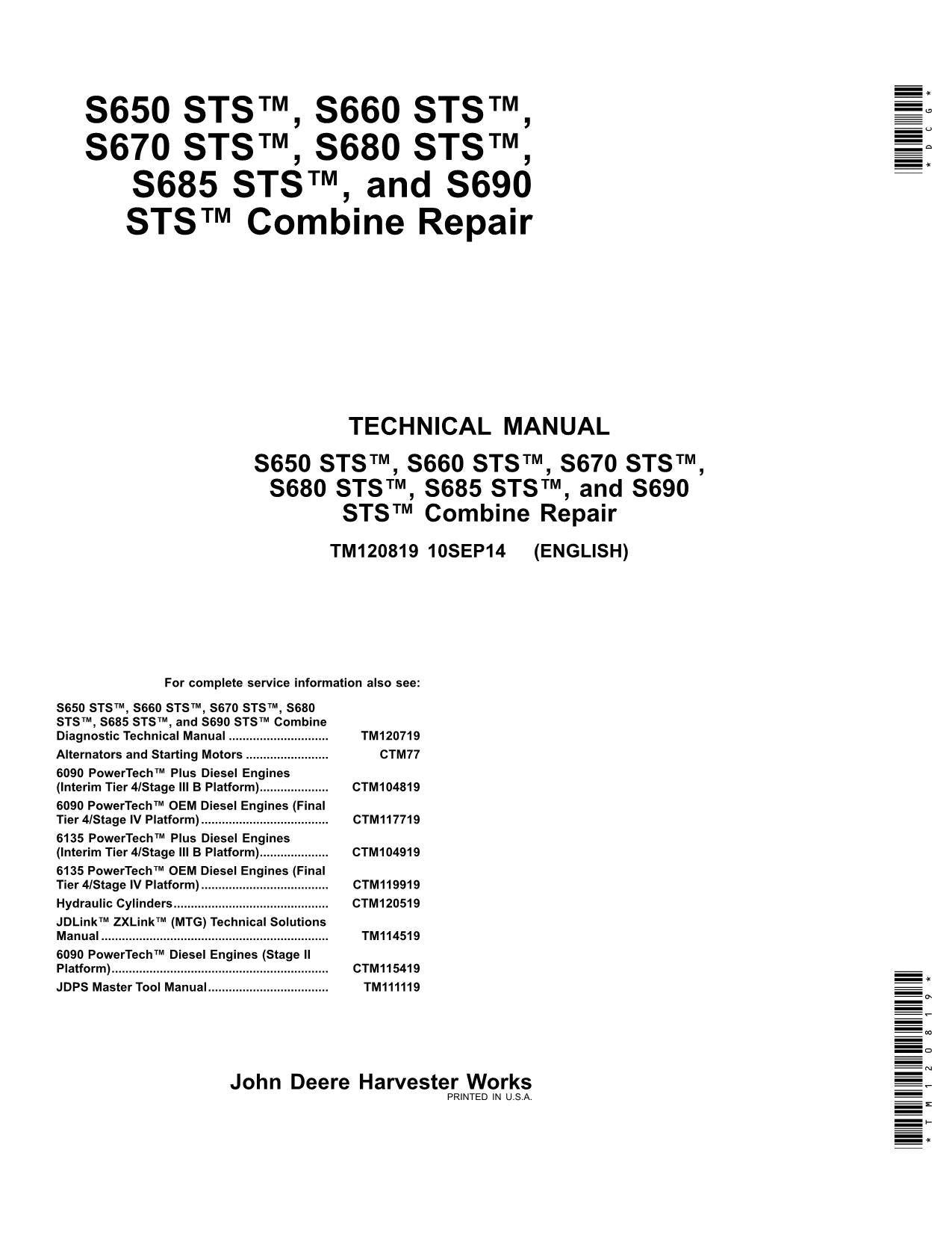 MANUEL DE TEST DE DIAGNOSTIC DE LA MOISSONNEUSE-BATTEUSE JOHN DEERE S650 STS S660 STS S670 S680 S690 S685