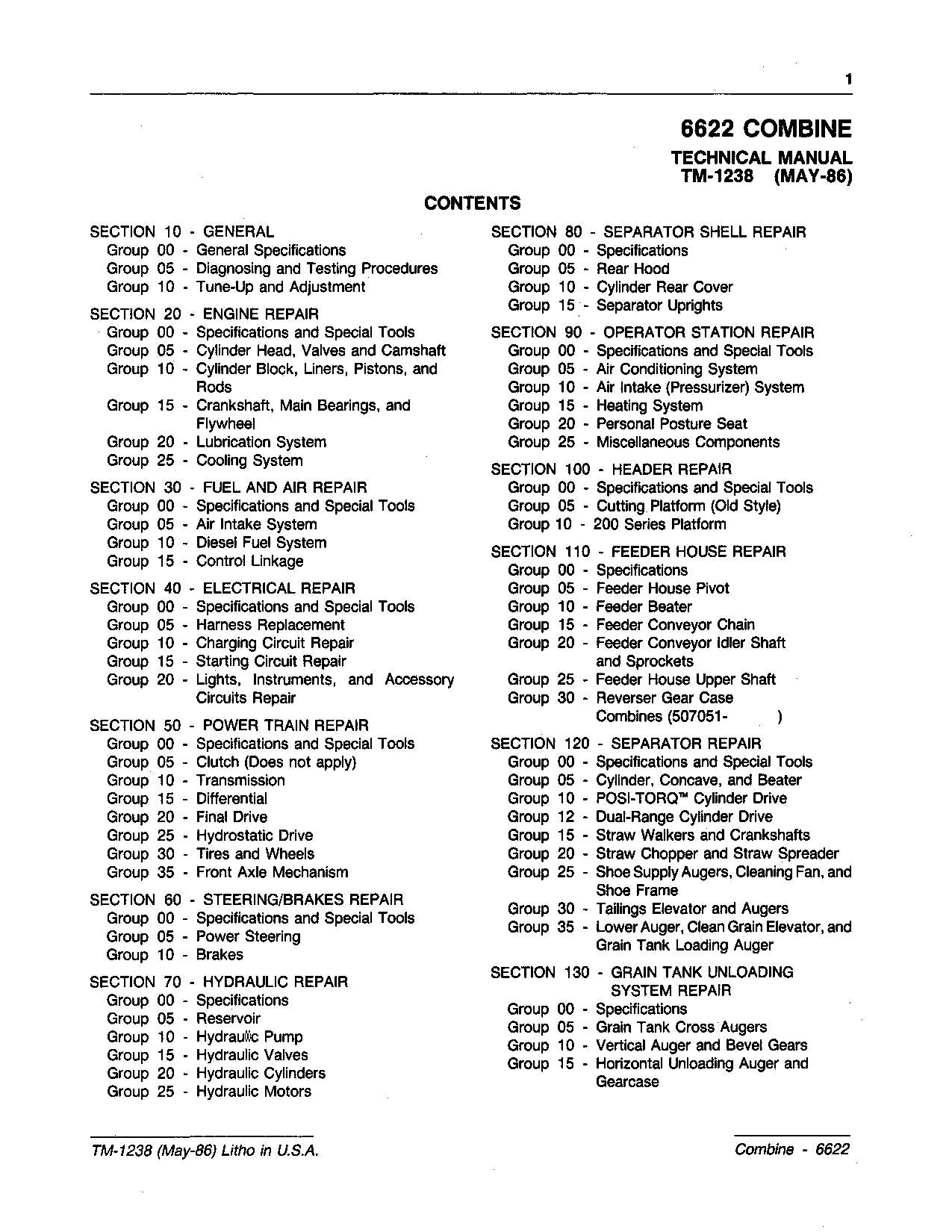 JOHN DEERE 6622 MÄHDRESCHER SERVICEHANDBUCH