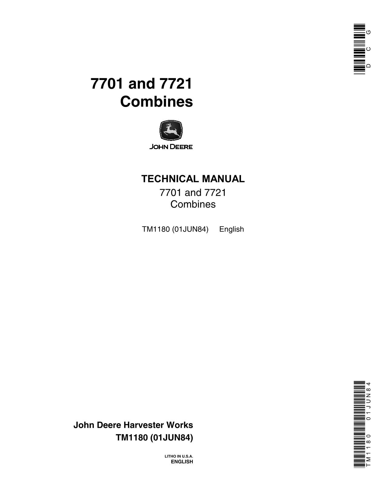 JOHN DEERE 7701 7721 COMBINE SERVICE MANUAL