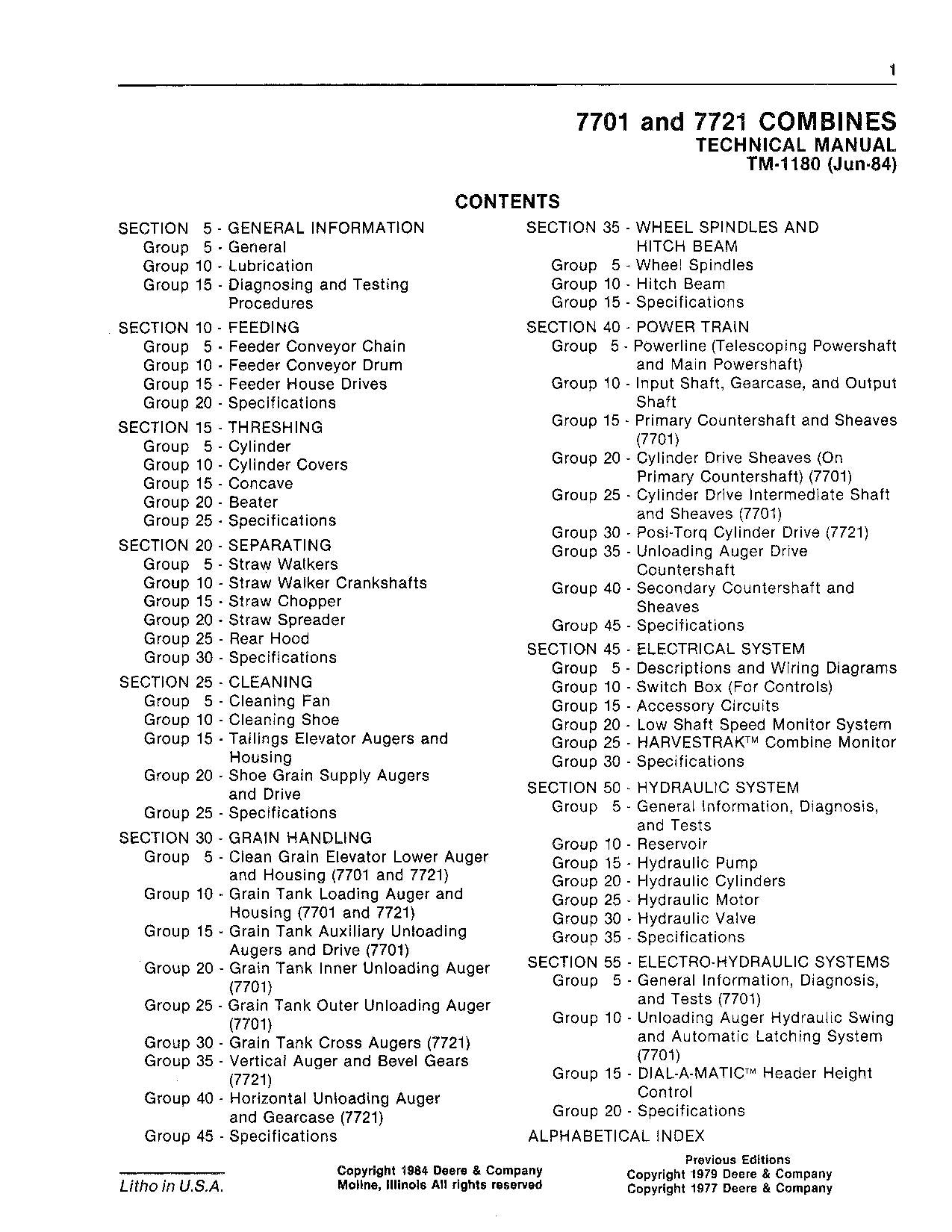 JOHN DEERE 7701 7721 COMBINE SERVICE MANUAL