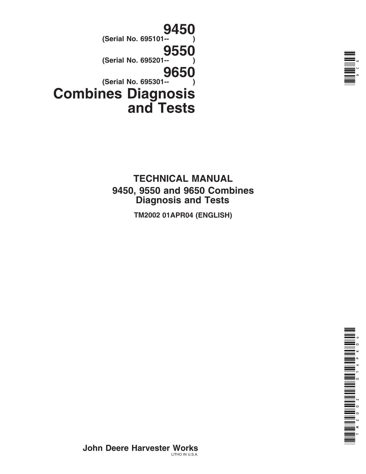 MANUEL DE TEST DE DIAGNOSTIC POUR MOISSONNEUSES-BATTEUSES JOHN DEERE 9550 9650 9450