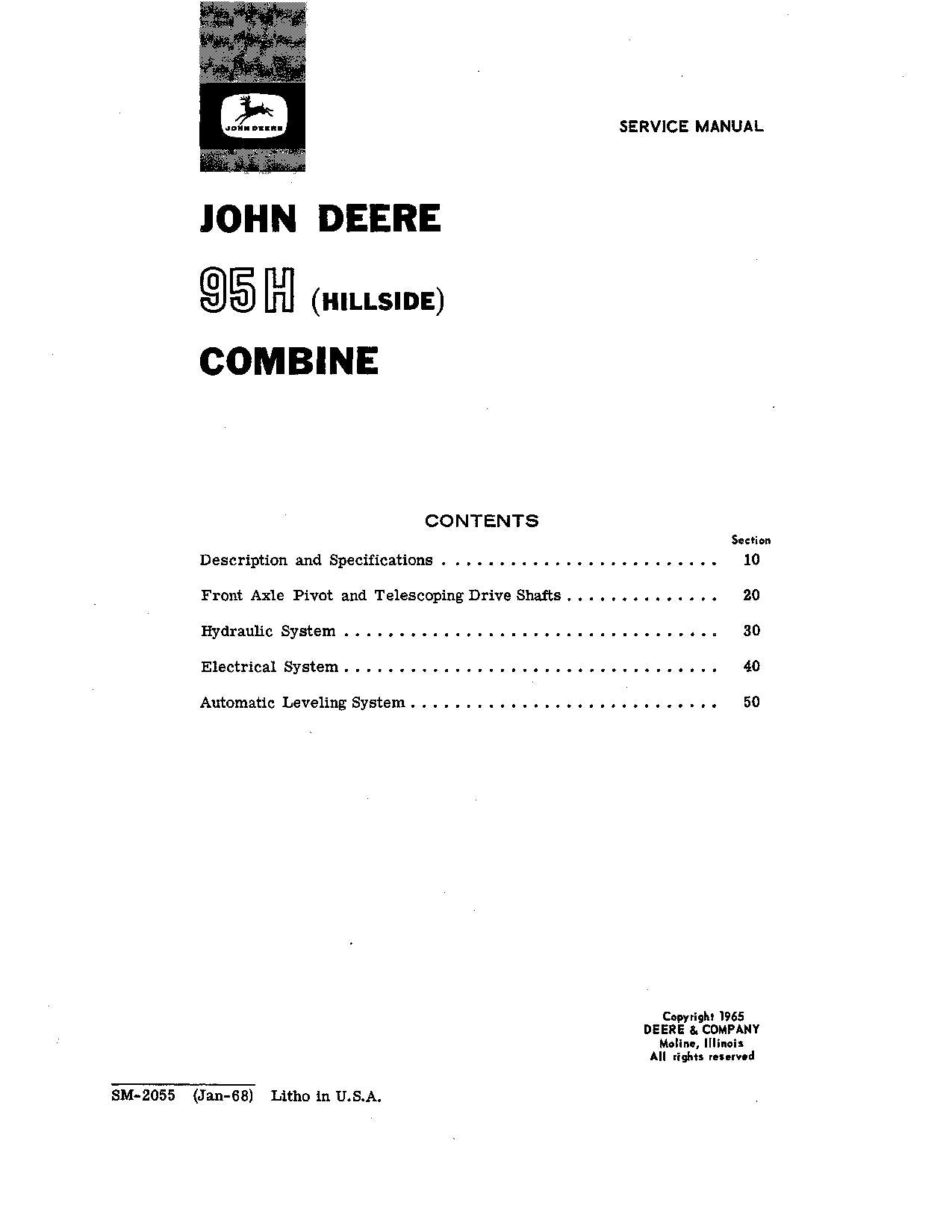 JOHN DEERE 95H COMBINE REPAIR MANUAL