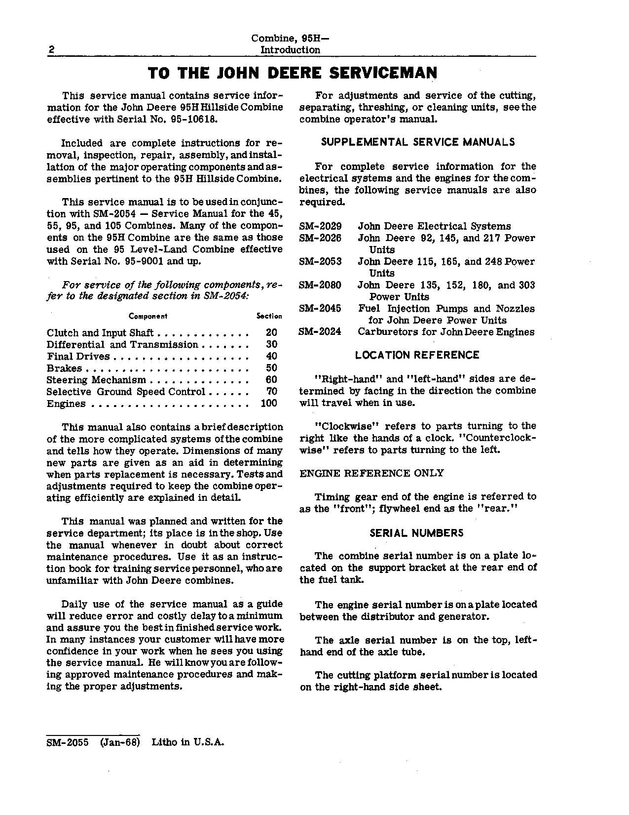 JOHN DEERE 95H COMBINE REPAIR MANUAL