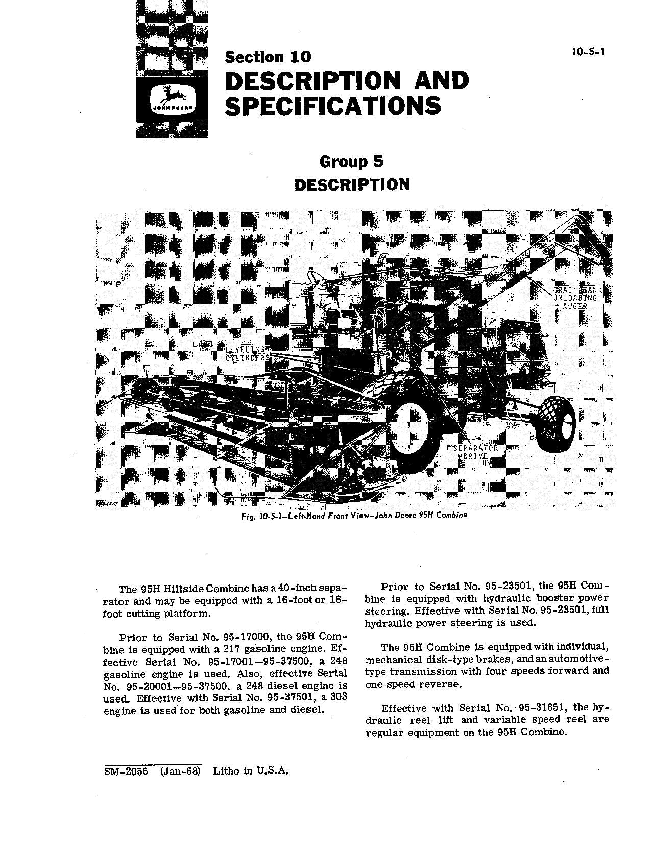 JOHN DEERE 95H COMBINE REPAIR MANUAL