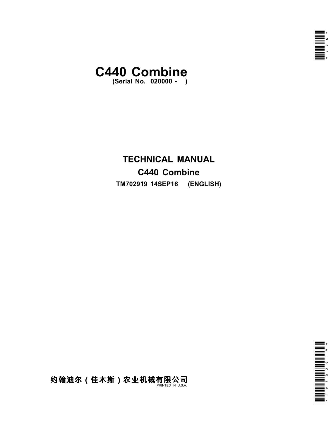 JOHN DEERE C440 MÄHDRESCHER SERVICEHANDBUCH Nr. 1