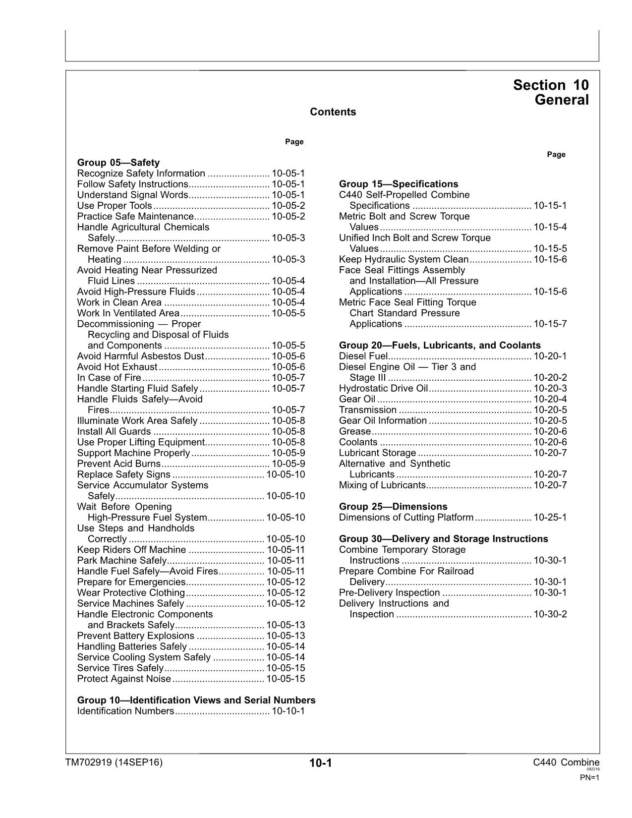 JOHN DEERE C440 COMBINE SERVICE MANUAL #1