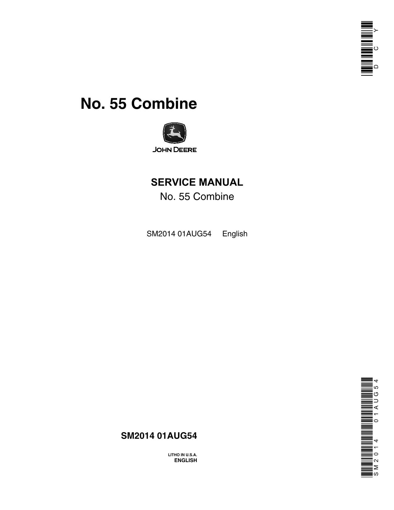 JOHN DEERE 55R COMBINE SERVICE MANUAL