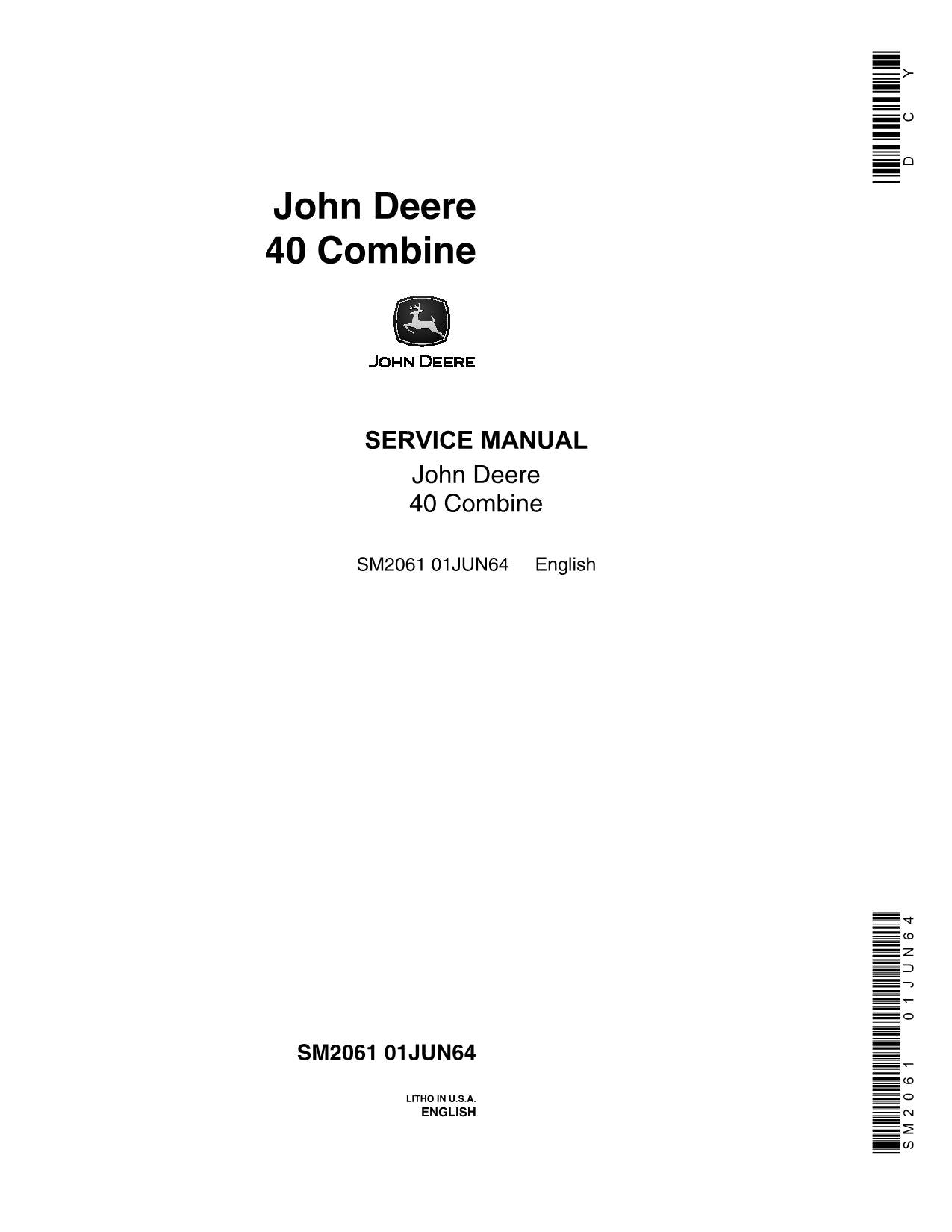 JOHN DEERE 40 COMBINE SERVICE MANUAL