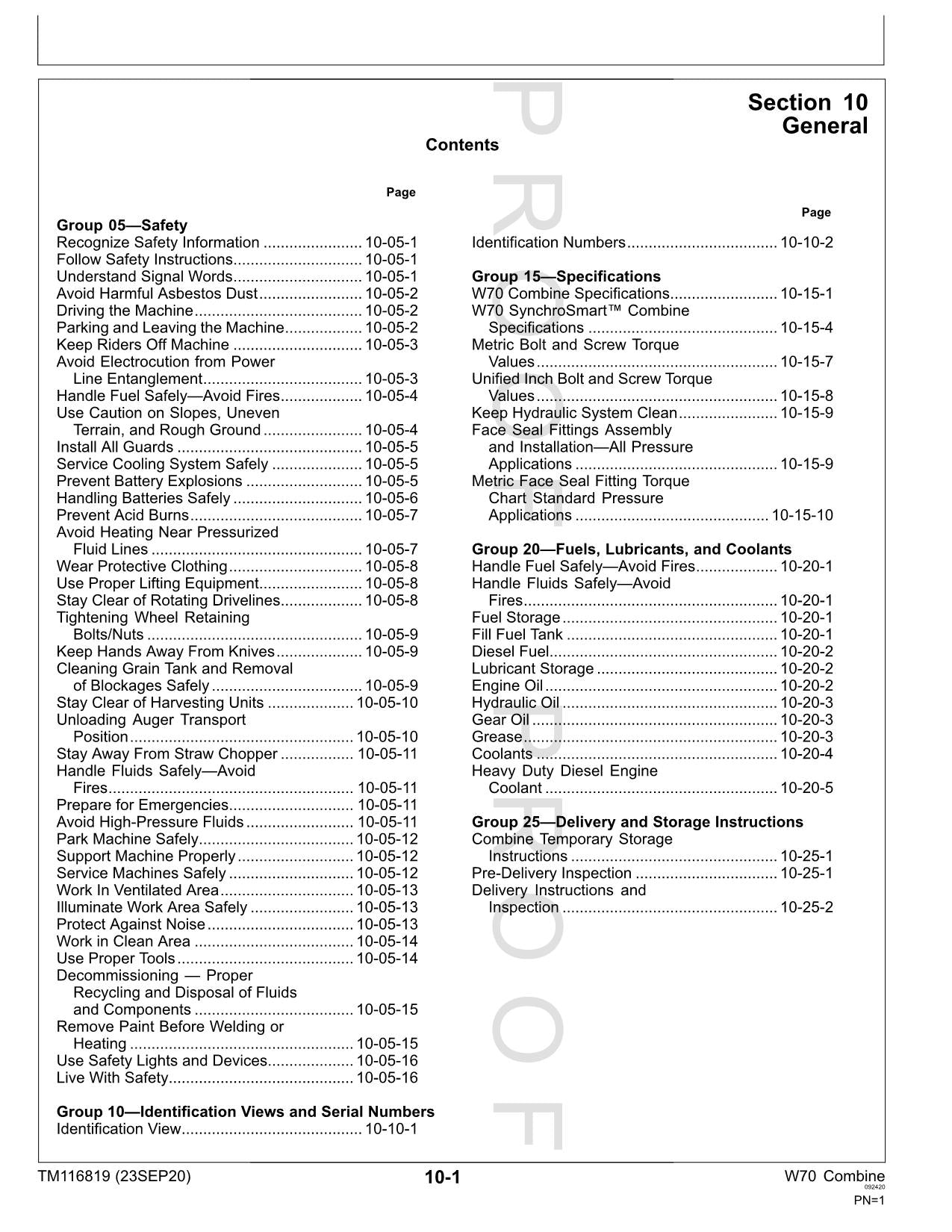 JOHN DEERE W70 COMBINE REPAIR SERVICE MANUAL