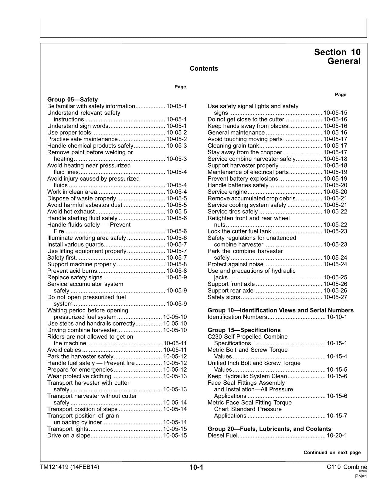 JOHN DEERE C110 C110 4LZ-9 C110 4LZ-7 MÄHDRESCHER-REPARATUR-SERVICEHANDBUCH