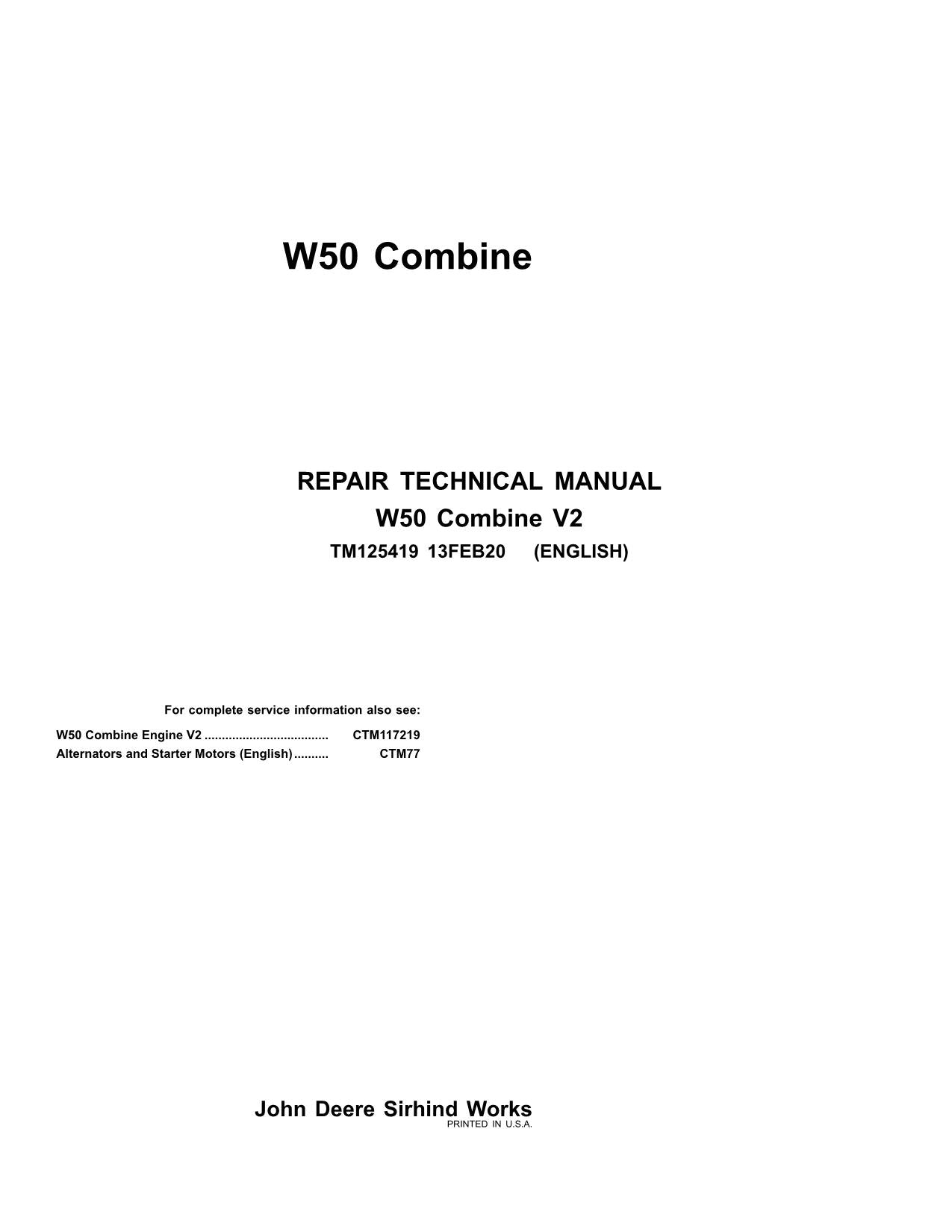 JOHN DEERE W50 V2 MÄHDRESCHER SERVICEHANDBUCH