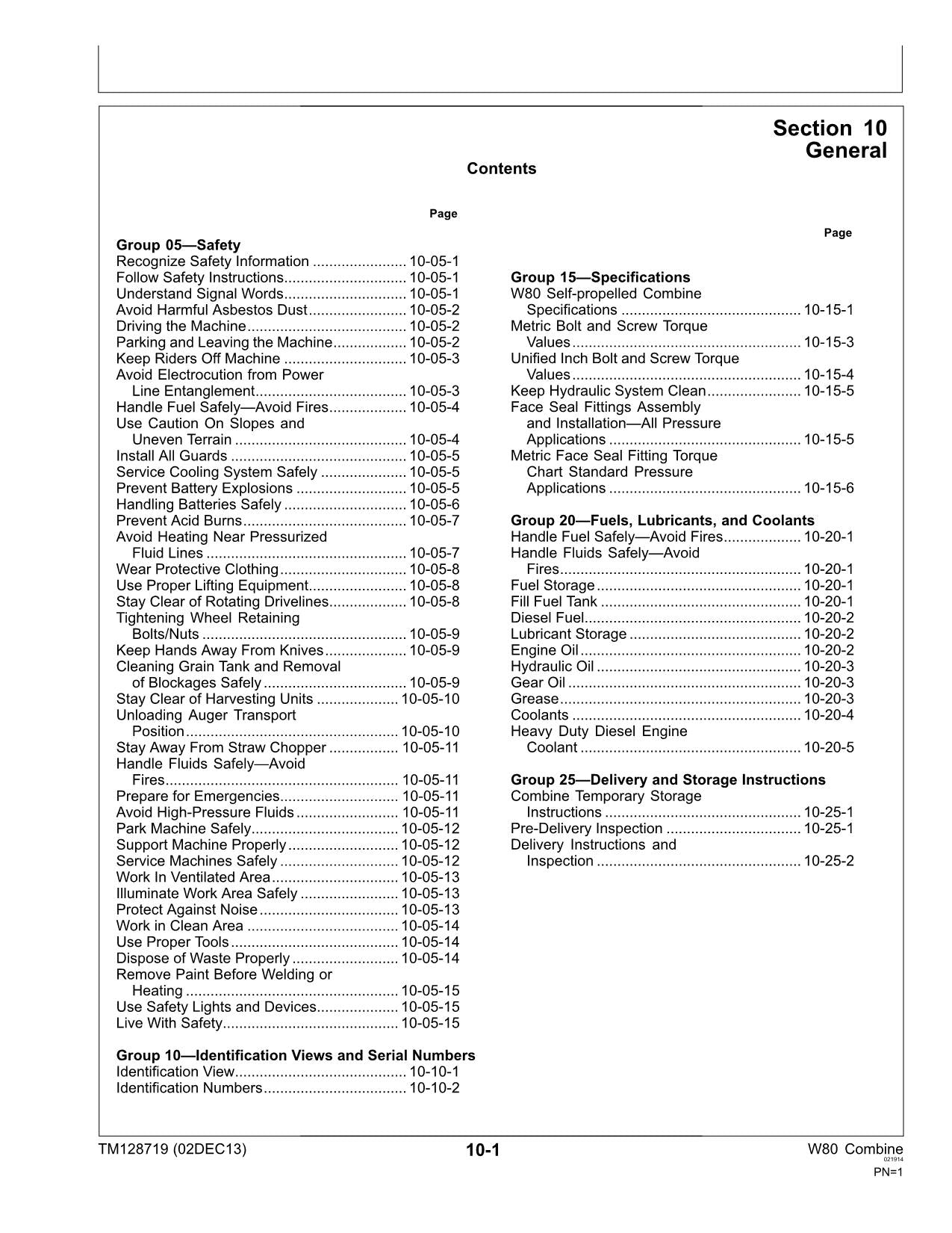 JOHN DEERE W80 MÄHDRESCHER SERVICEHANDBUCH