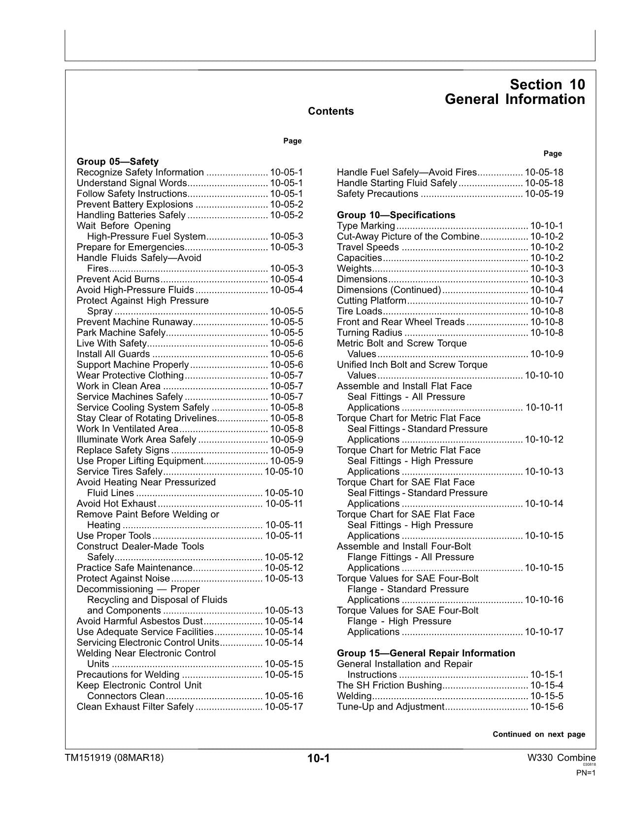 JOHN DEERE W330 MÄHDRESCHER REPARATUR-SERVICEHANDBUCH Nr. 2