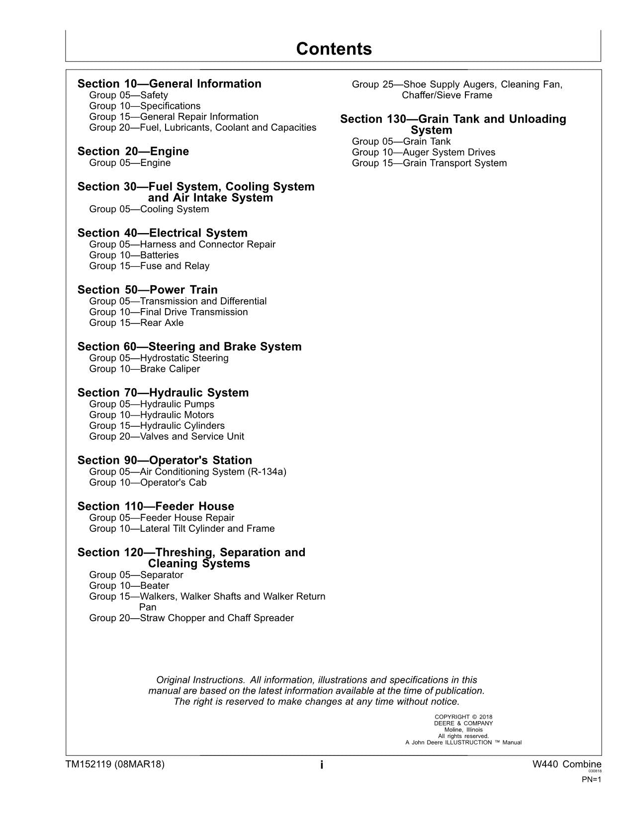 JOHN DEERE W440 MÄHDRESCHER REPARATUR-SERVICEHANDBUCH Nr. 2