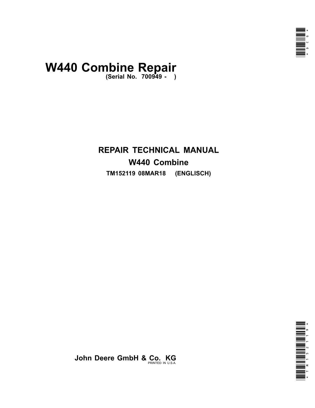 JOHN DEERE W440 MÄHDRESCHER REPARATUR-SERVICEHANDBUCH Nr. 2