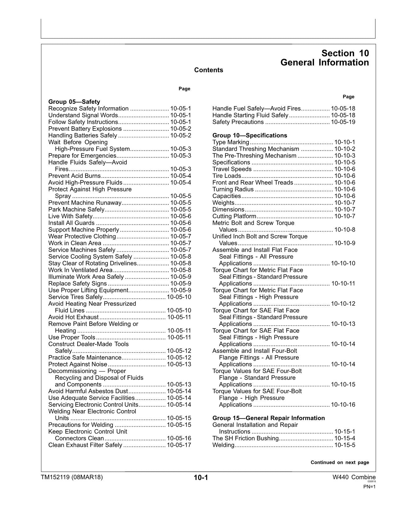 JOHN DEERE W440 MÄHDRESCHER REPARATUR-SERVICEHANDBUCH Nr. 2