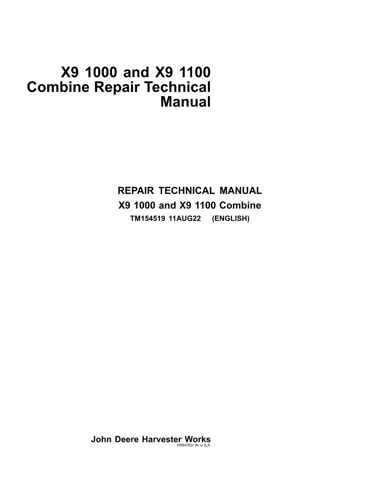 JOHN DEERE X9 1000 X9 1100 MÄHDRESCHER REPARATUR-SERVICEHANDBUCH Nr. 2