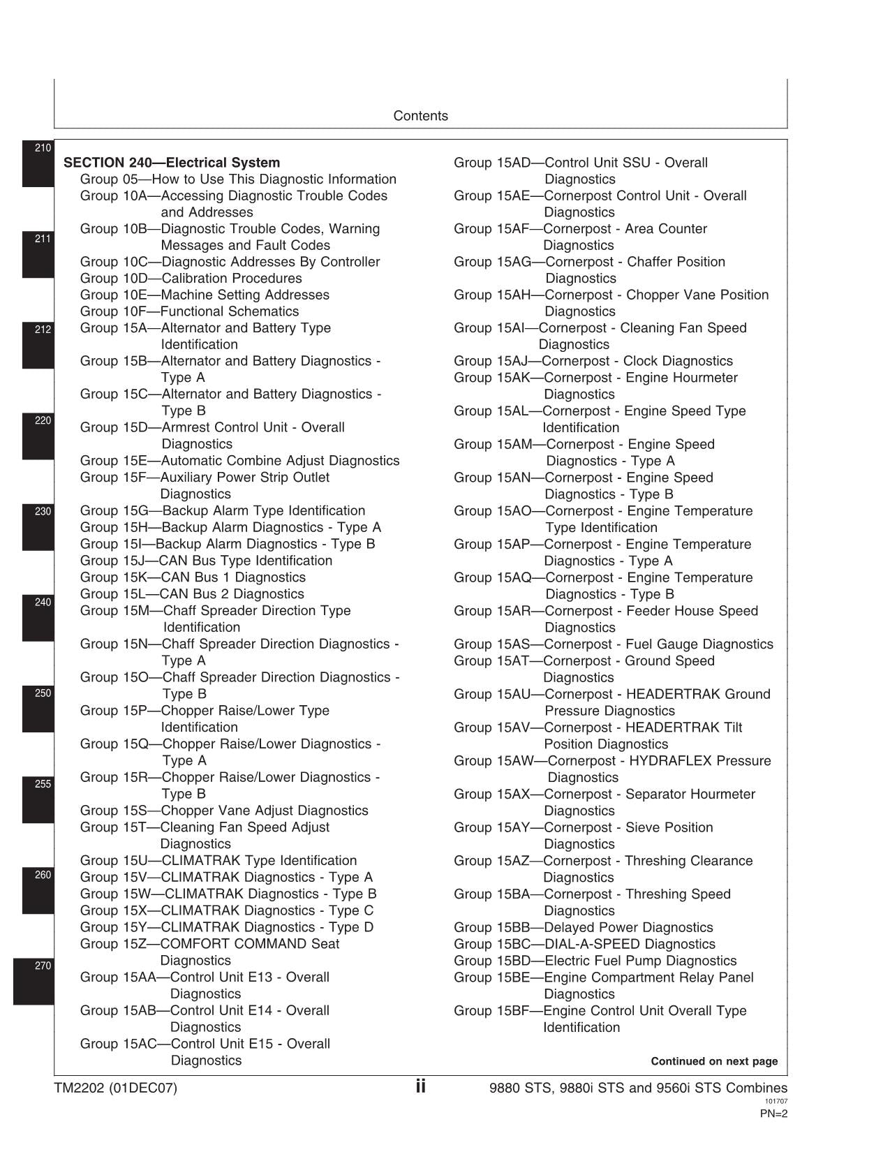 JOHN DEERE 9880 STS 9880i STS 9560i STS COMBINE REPAIR SERVICE MANUAL TM2202