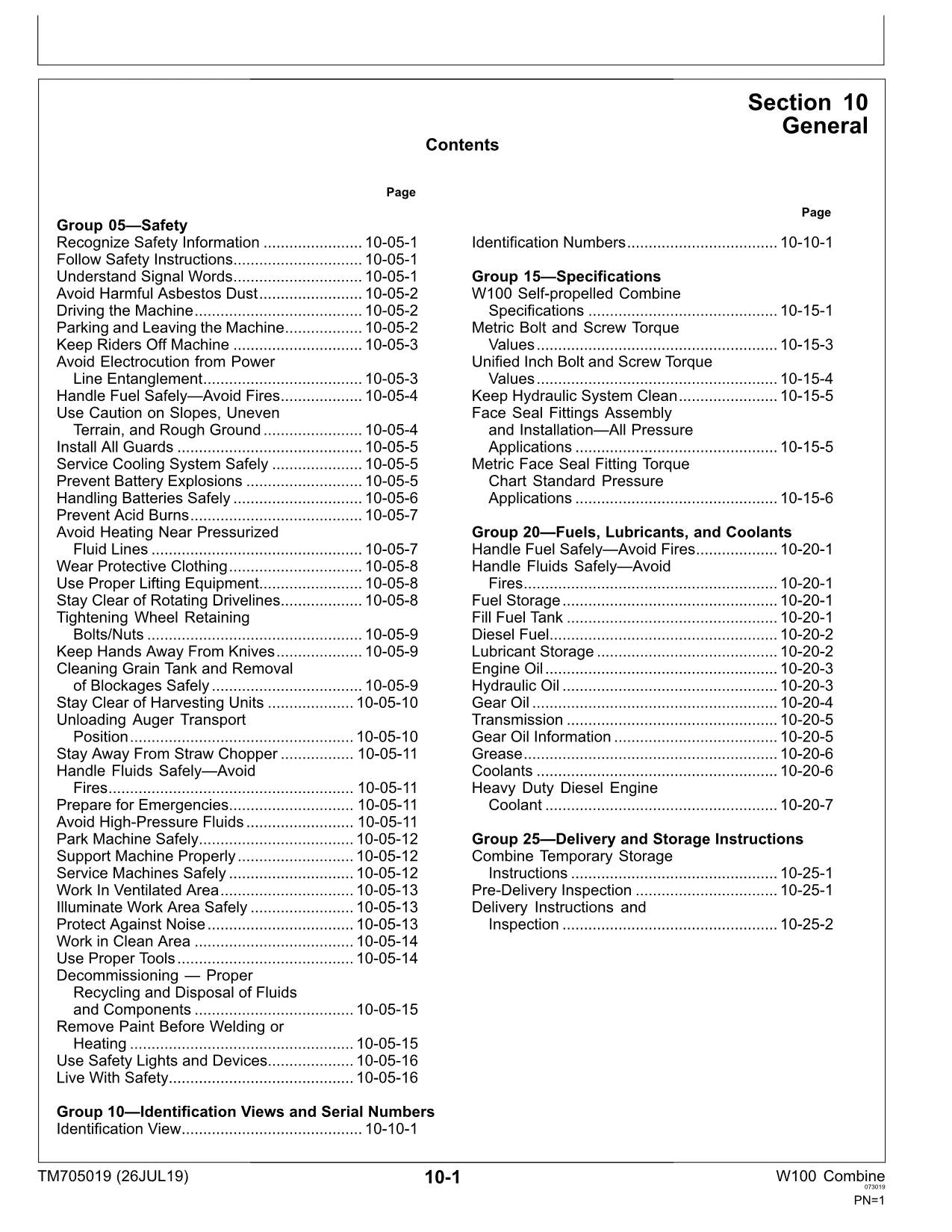 JOHN DEERE W100 MÄHDRESCHER SERVICEHANDBUCH