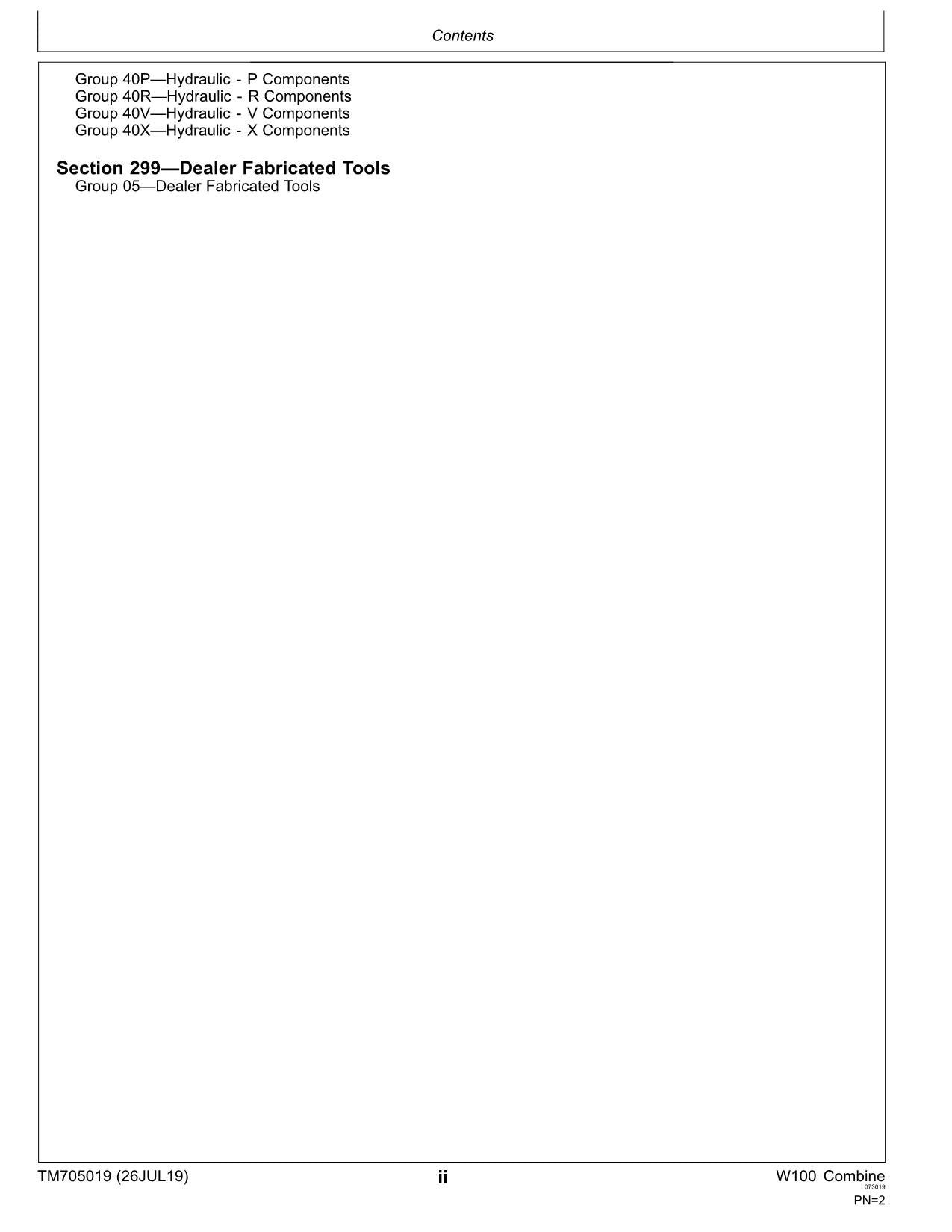 JOHN DEERE W100 COMBINE SERVICE MANUAL