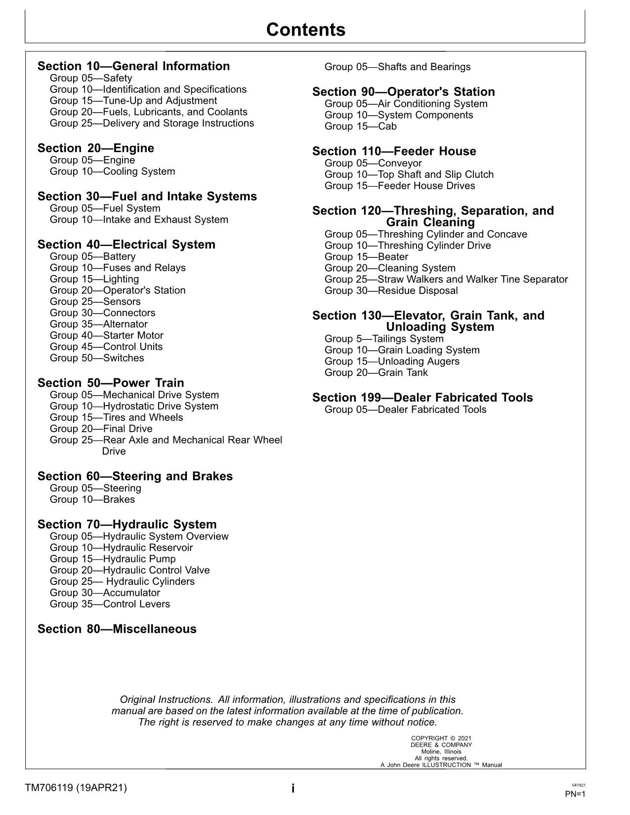 JOHN DEERE W230 COMBINE REPAIR SERVICE MANUAL #1