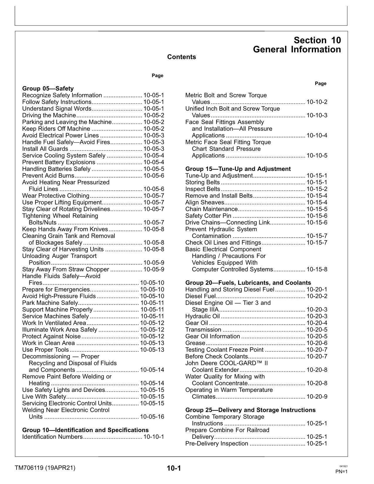 JOHN DEERE W230 MÄHDRESCHER REPARATUR-SERVICEHANDBUCH Nr. 1