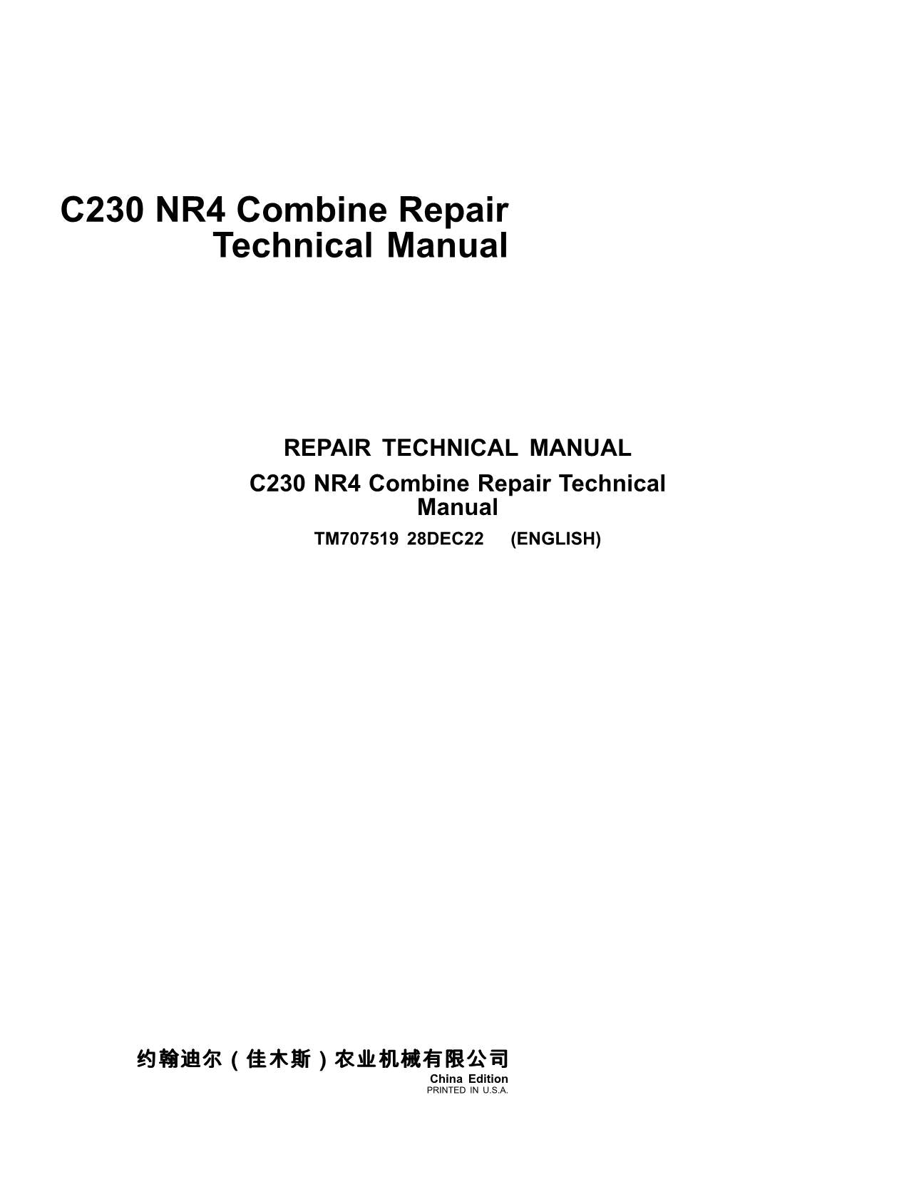 JOHN DEERE C230 MÄHDRESCHER REPARATUR-SERVICEHANDBUCH Nr. 2