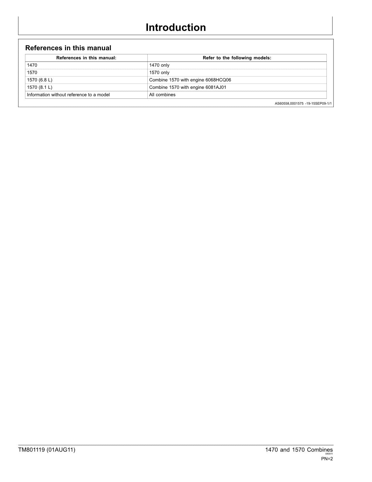 JOHN DEERE 1470 1570 COMBINE SERVICE MANUAL