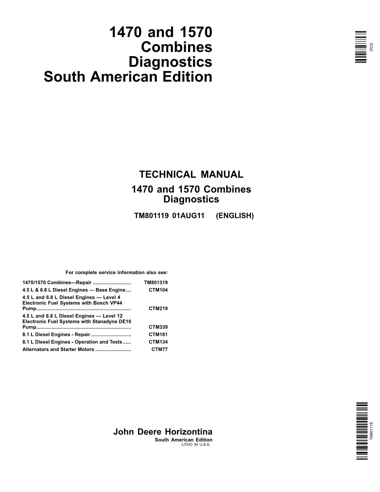 JOHN DEERE 1470 1570 COMBINE SERVICE MANUAL