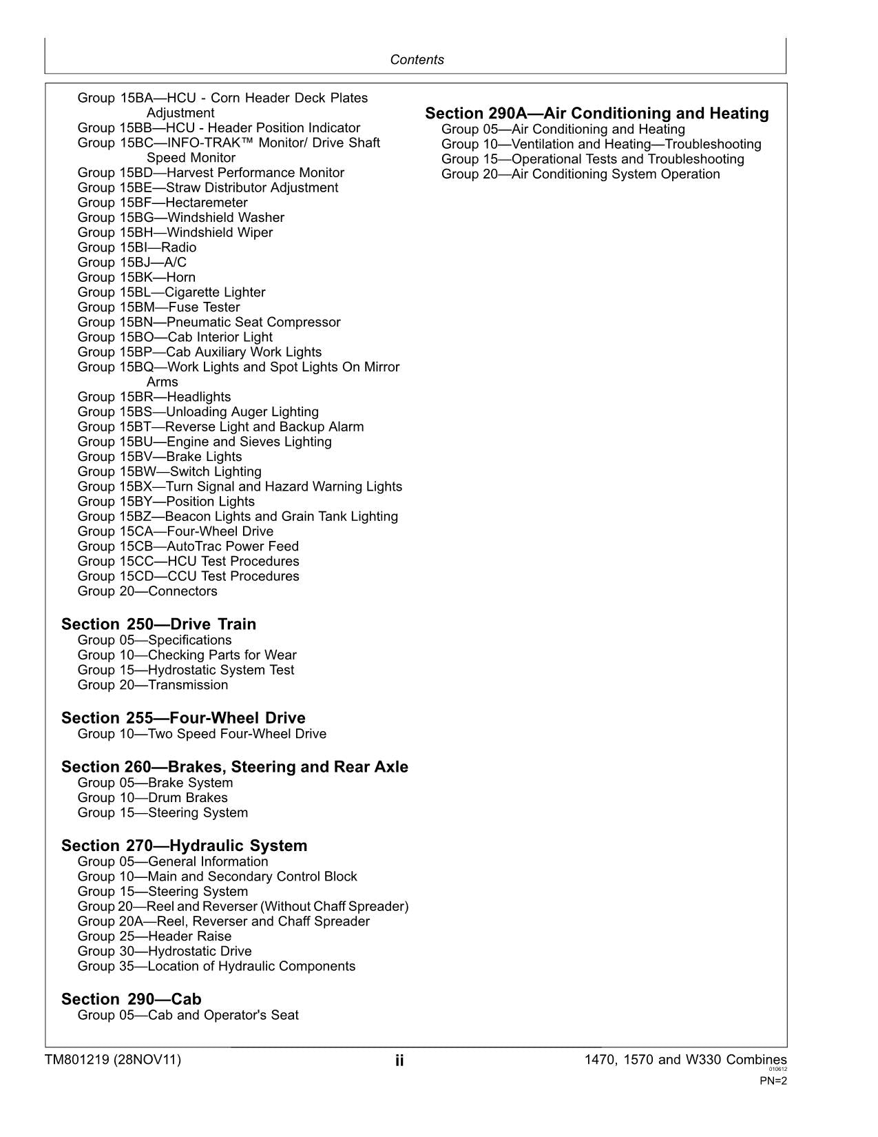 JOHN DEERE 1470 1570 W330 MÄHDRESCHER SERVICEHANDBUCH Nr. 1