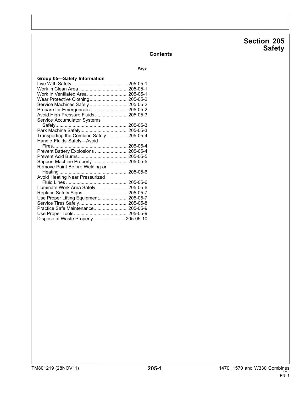 JOHN DEERE 1470 1570 W330 COMBINE SERVICE MANUAL #1