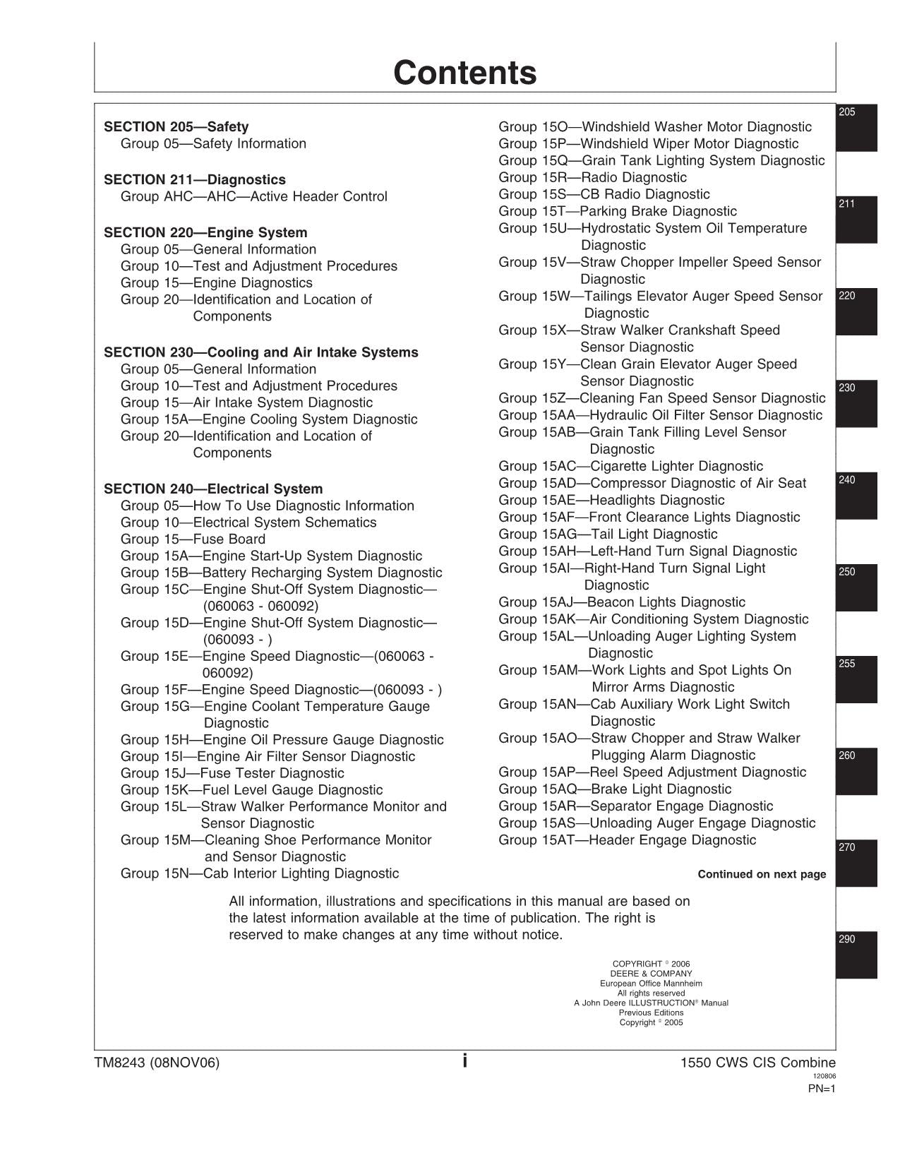 JOHN DEERE 1550 CWS,1450 CWS COMBINE SERVICE MANUAL