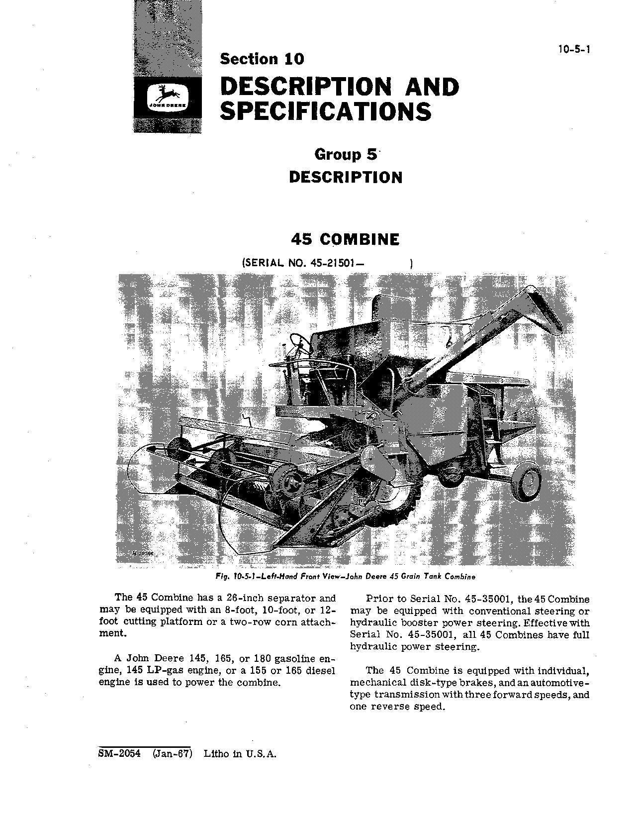 JOHN DEERE 105 45 55 95 MÄHDRESCHER SERVICEHANDBUCH