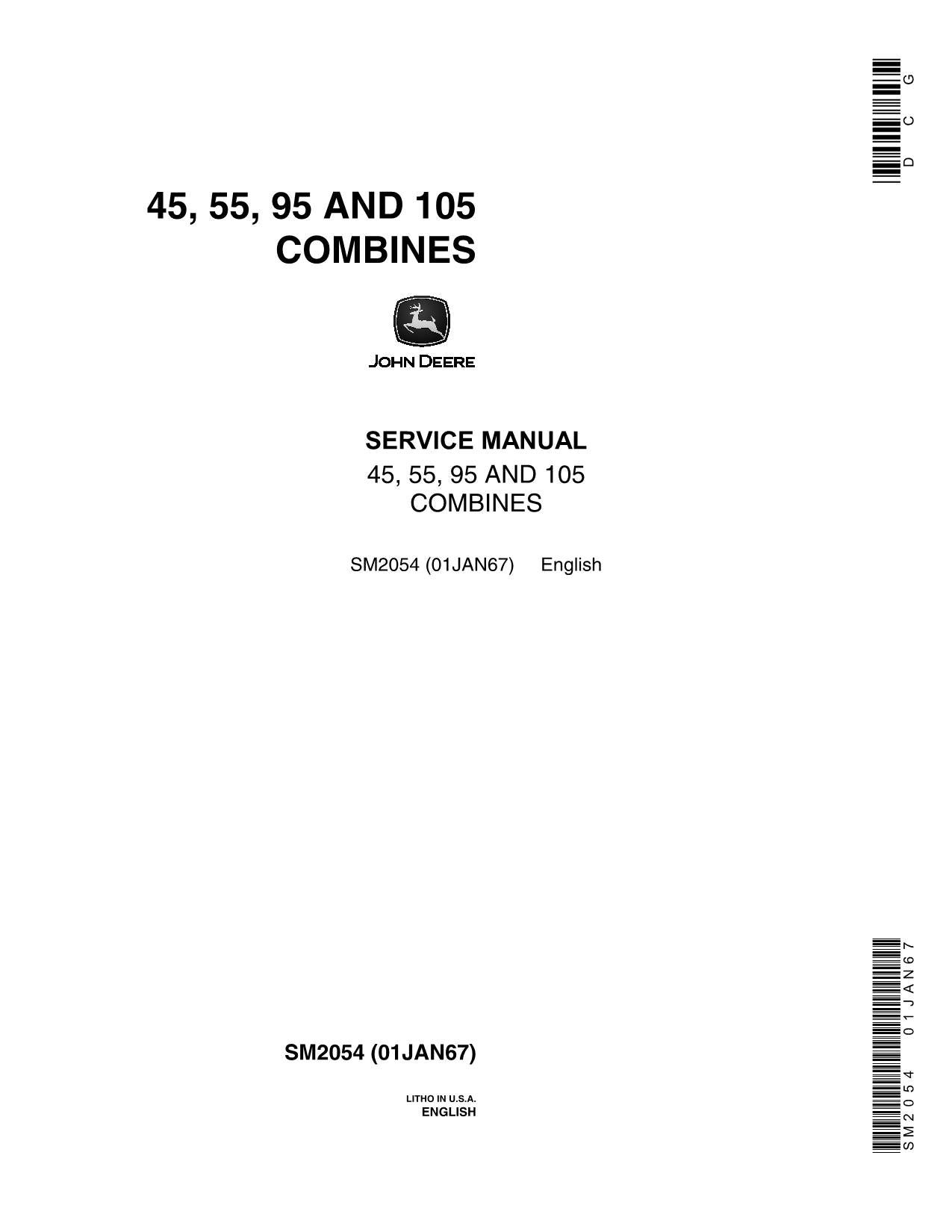 JOHN DEERE 105 45 55 95 MÄHDRESCHER SERVICEHANDBUCH