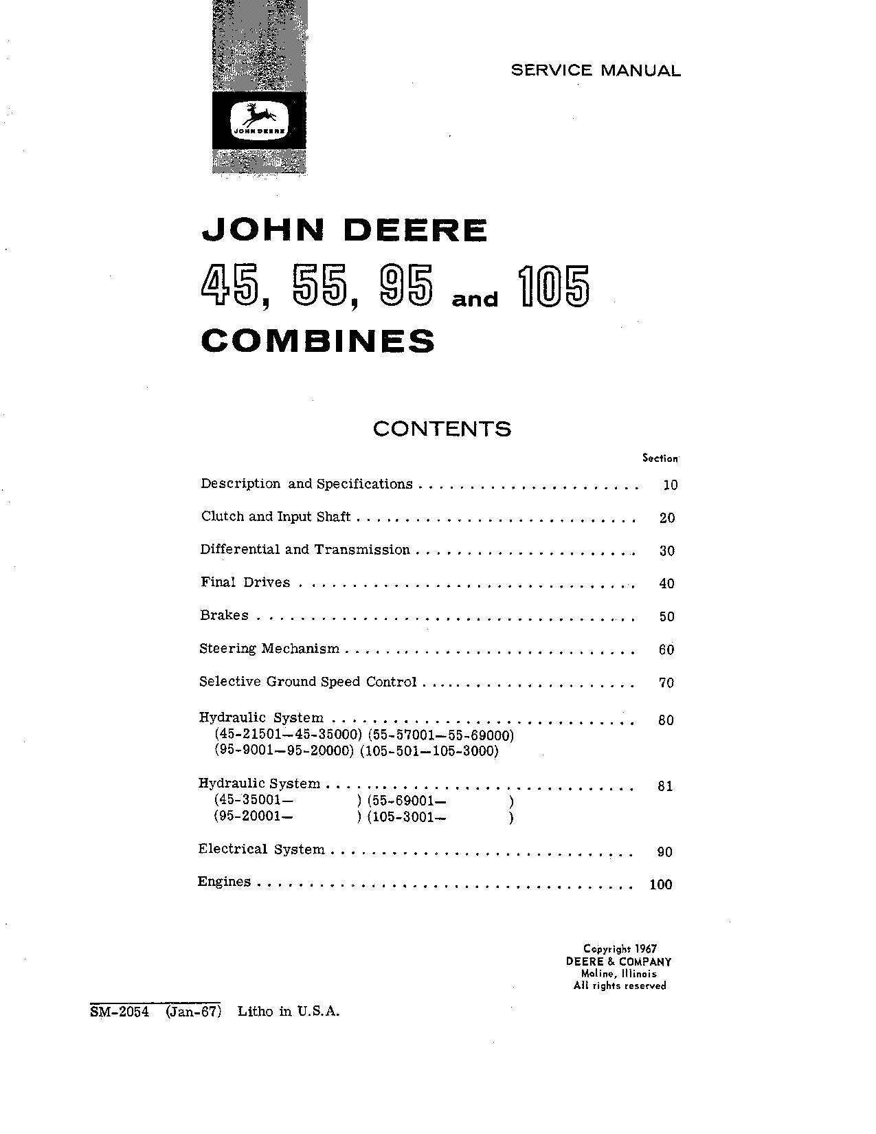 JOHN DEERE 105 45 55 95 MÄHDRESCHER SERVICEHANDBUCH