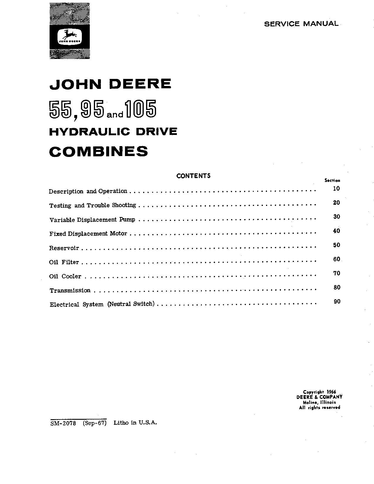 JOHN DEERE 95 COMBINE SERVICE MANUAL