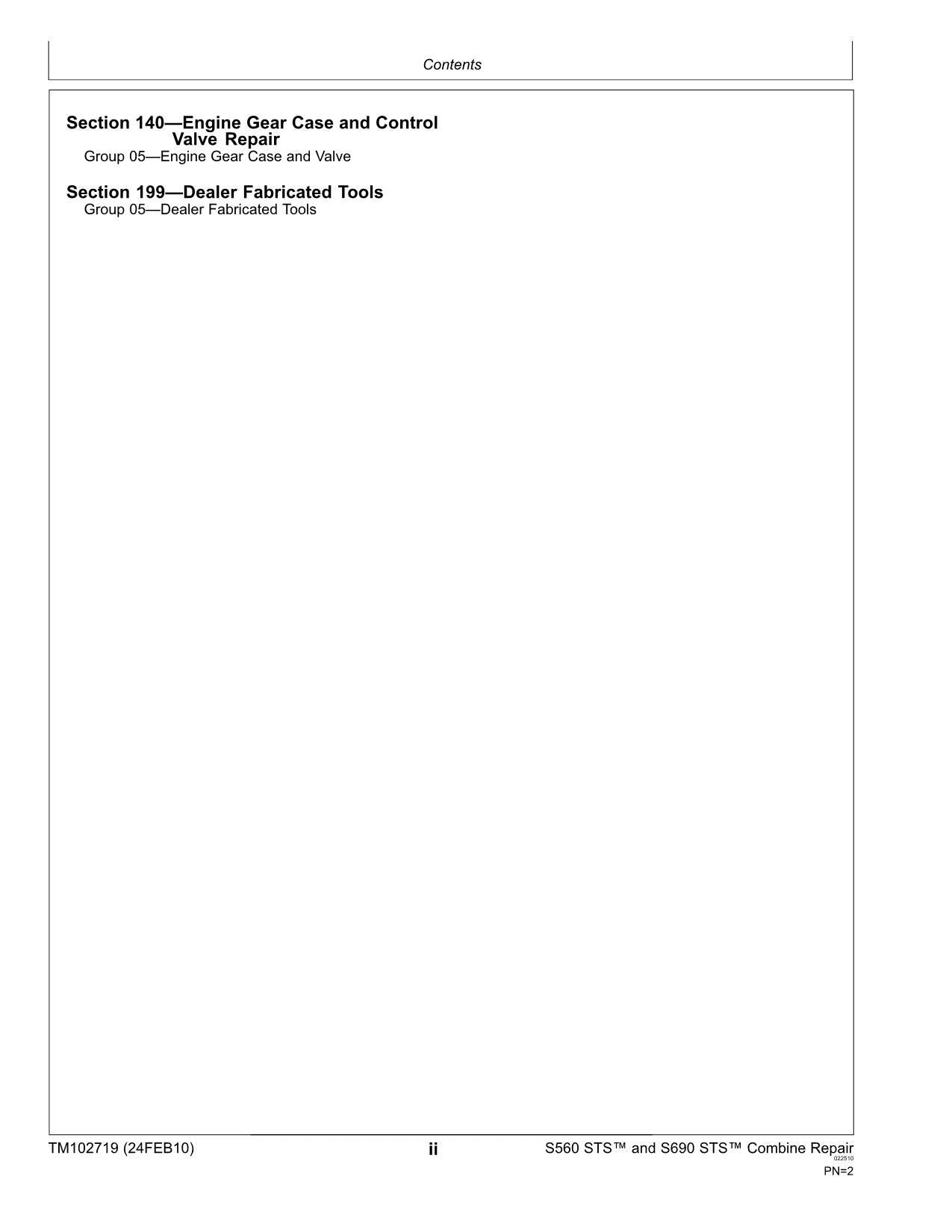 JOHN DEERE S560 STS S690 COMBINE SERVICE MANUAL