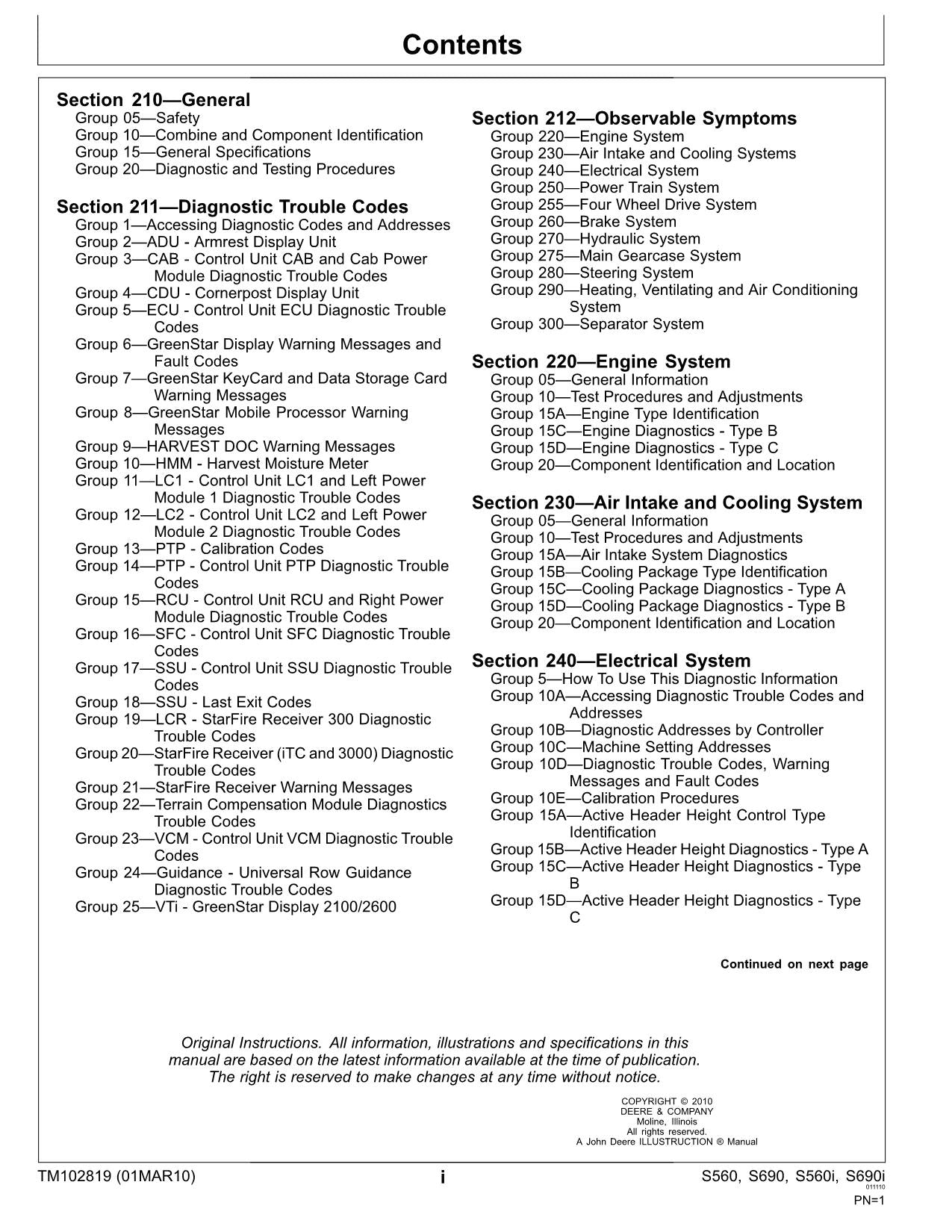 JOHN DEERE S690 S560 STS S560 MÄHDRESCHER SERVICEHANDBUCH