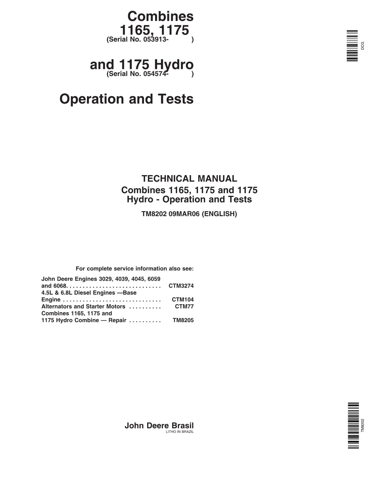 JOHN DEERE 1175 MÄHDRESCHER SERVICEHANDBUCH