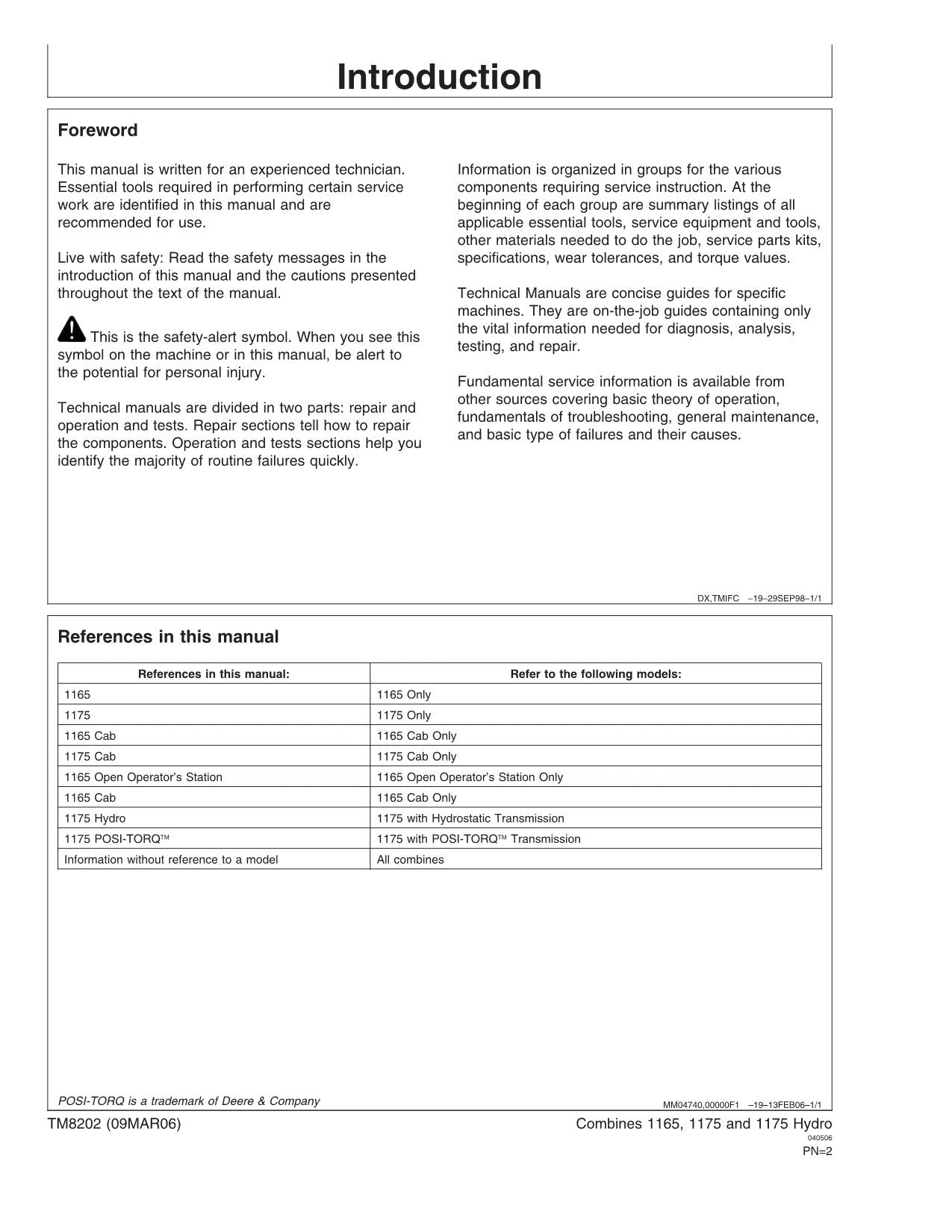 JOHN DEERE 1175 MÄHDRESCHER SERVICEHANDBUCH