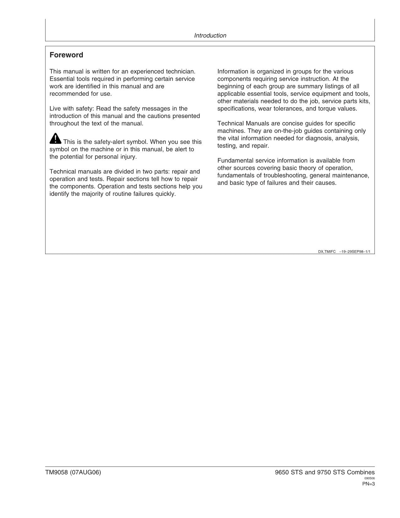 JOHN DEERE 9650 STS 9750 STS COMBINE DIAGNOSTIC TEST MANUAL #7