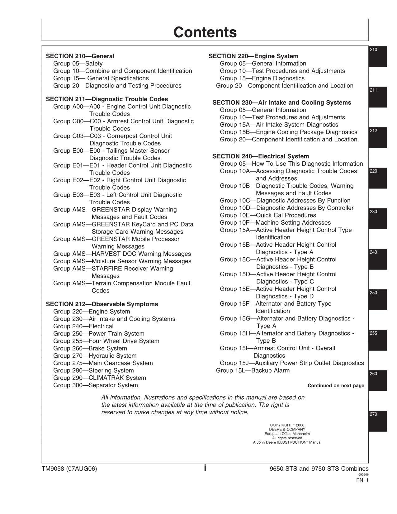 JOHN DEERE 9650 STS 9750 STS COMBINE DIAGNOSTIC TEST MANUAL #7