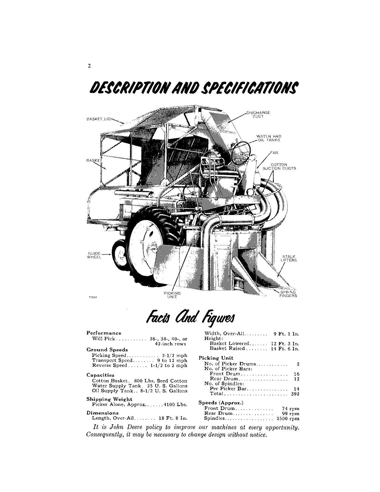 JOHN DEERE 1 COTTON PICKER OPERATORS MANUAL #1