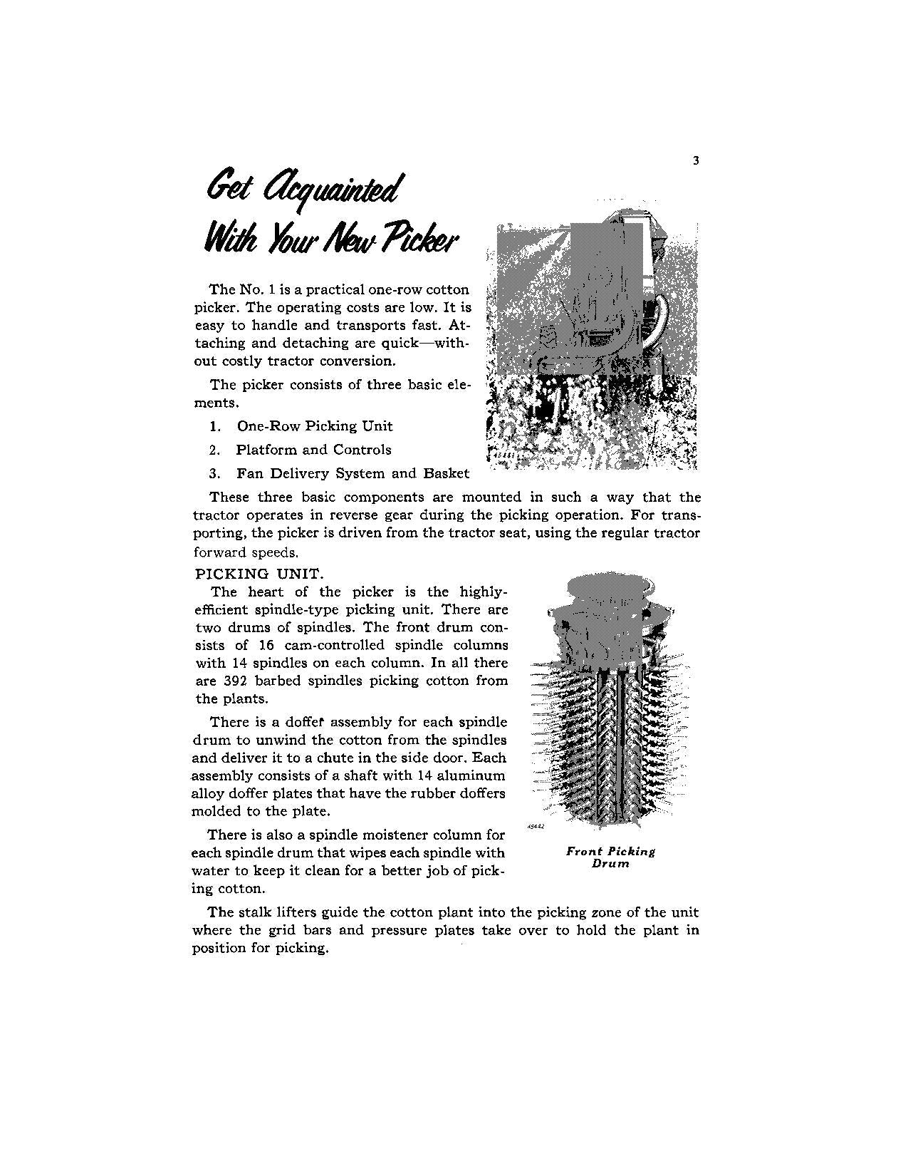 JOHN DEERE 1 COTTON PICKER OPERATORS MANUAL #1