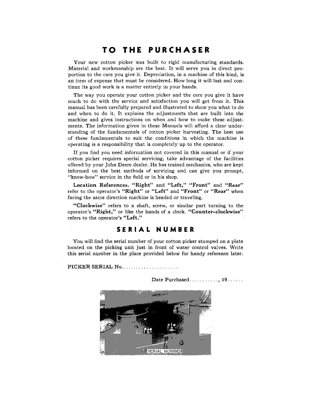 JOHN DEERE 1 COTTON PICKER OPERATORS MANUAL #1